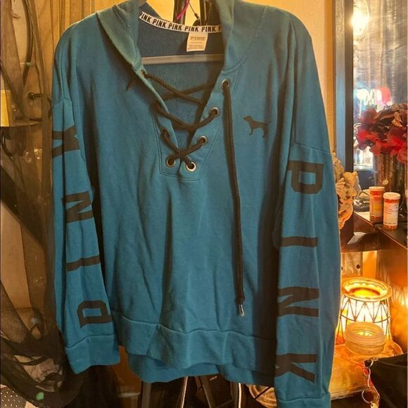 Vs pink Large/L varsity campus lace up hooded sweatshirt - Picture 1 of 2